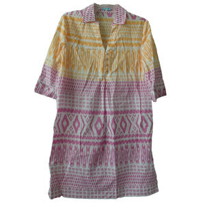 J. McLaughlin Women's Cotton Print Dress Size Small 3/4 Sleeve Summer Mosaic